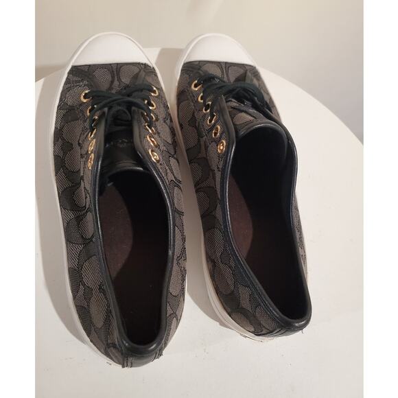 COACH Empire Outline Signature C Logo Low Top Cap Toe Sneakers 6B Black Smoke - Picture 4 of 9